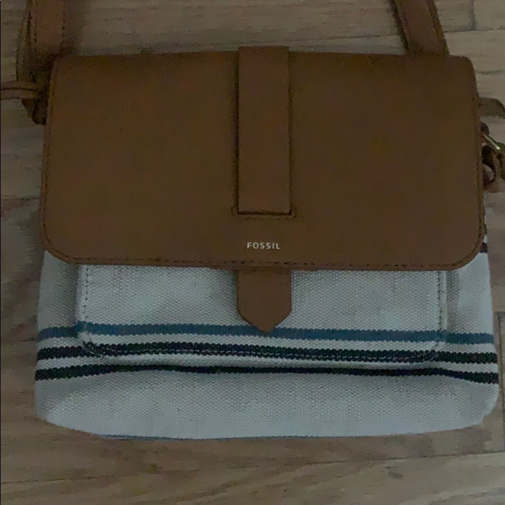 Fossil leather & canvas crossbody NWOT